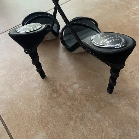 Rene Caovilla Black Crystal Margot Snake Wrap Heels EU Size 40 US Size 9 - Picture 11 of 16